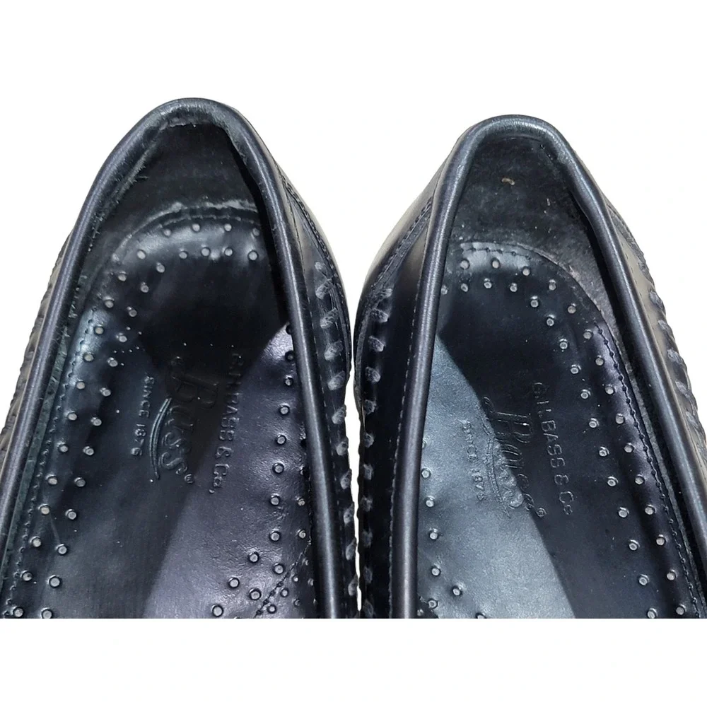 G. H. Bass Men's Black Tassel Kiltie Loafers Leather Slip On Shoes‎ Sz 9.5 M